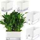 Planterhoma Self Watering Plant Pots for Indoor Plants 7/10 inch, 4 Packs Square Self-Watering Planters with Drainage Hole, White African Violet Pots for Devil's Ivy, Spider Plant, Orchid
