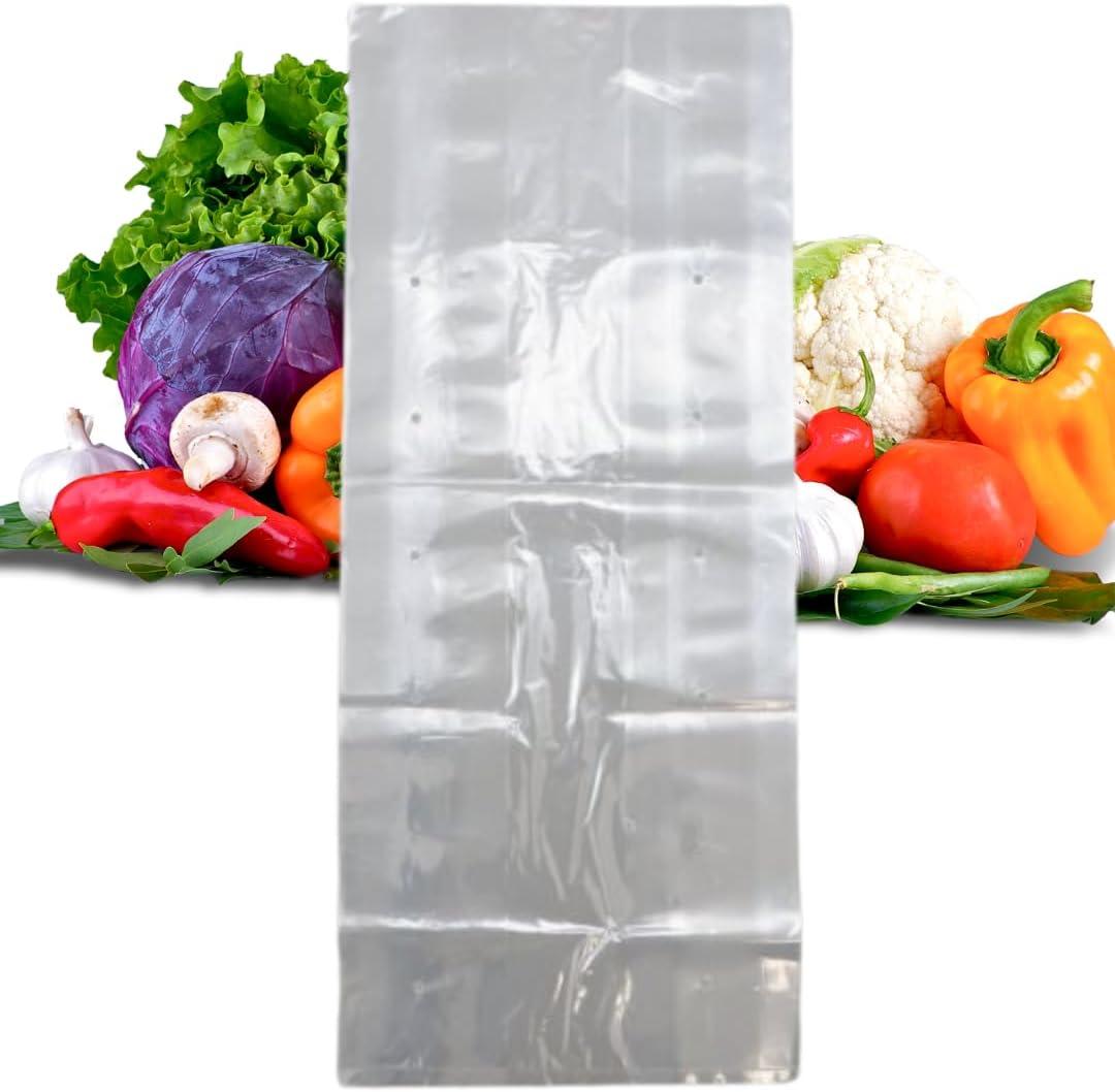 Retail Bags Direct Produce LDPE Poly Vented Bags (With Venting Holes) - 8"x4"x14" - 1000 Bags - 0.80 mil - Clear
