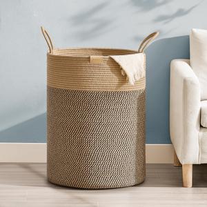 Laundry Hamper 95L,Large Laundry Basket for Clothes,Decorative Storage Basket for Blankets,Cotton Rope Woven basket for bedroom,Dark Brown (95L/25.1Gal)