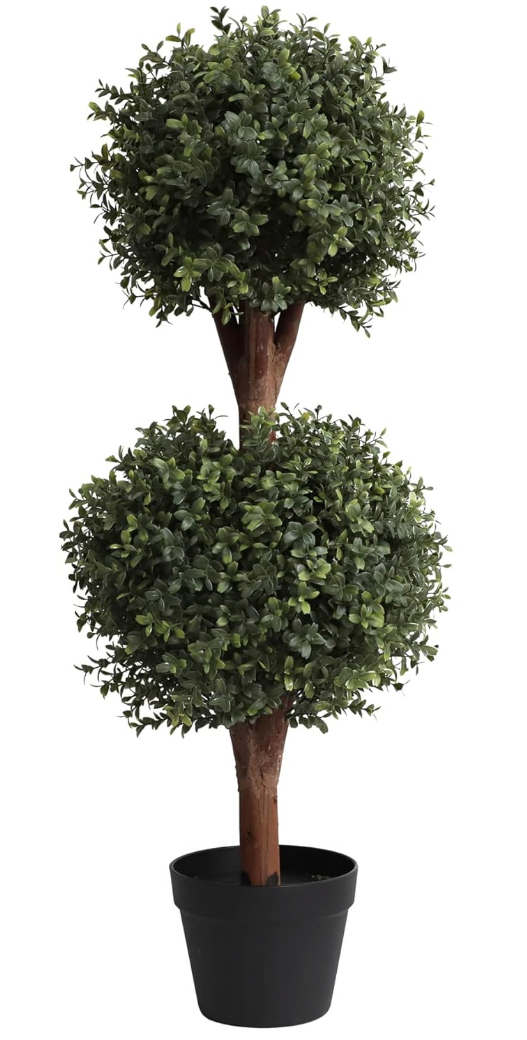 Lifelike 3Ft arfiticial Double Ball Topiary Tree Outdoor Faux Topiary Tree for Out Door Porch Decor