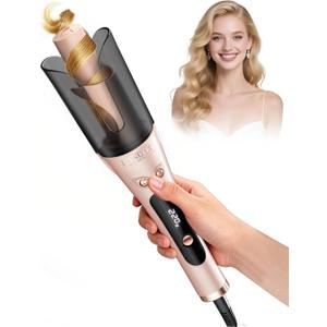 Automatic Rotating Curling Iron 1-inch - LANDOT 2-Way Anti-Tangle Self Curling Wand, Effortless Curls for Special Occasions, Dates & Vacations, Fast Heat-Up Ceramic Barrel for Gorgeous Styles (Gold)