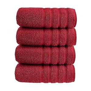 HALLEY Turkish 4 Pack Premium Bath Towels (4 Pieces) 650 GSM Highly Absorbent Super Soft 100% Cotton - 4 Bath Towels (Red)