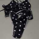 Verdusa Women's Halter Tankini Swimsuits 2 Piece Polka Dots Bikini Set Tie Backless Tops with Panty (Black and White)