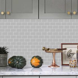 Alwayspon 10 Sheets 3D Thickened Peel and Stick Vinyl Backsplash Tiles, 12"x6" Self-Adhesive Wallpaper Wall Tile Stickers Stick on Subway Tiles for Kitchen Bathroom, Grey 055