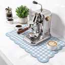 Scalloped Checkered Dish Drying Mat, 12" x 20" Absorbent Coffee Mat for Kitchen Counter, Gingham Espresso Machine Countertops Accessories with Non-slip Backing for Coffee Countertops(Blue), 19.7" x 11.8"
