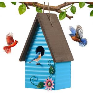 Bird Houses for Outside,Blue Bird Houses for Outdoors,Hanging Birdhouses for Outdoor,Wooden Bluebird Houses for Outside,Country Style Hummingbird Nest Box,Yard Decorative Gift for Bird Lovers
