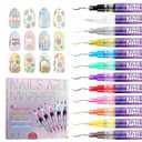 Easter Basket Stuffers for Kids Nail Art Pens Set 12 Colors,Nail Art Markers Polish Pen 0.5mm for 3D Nail Art,Diy Nail Art Tools for Dotting Drawing Painting Point Liner for Home Salon