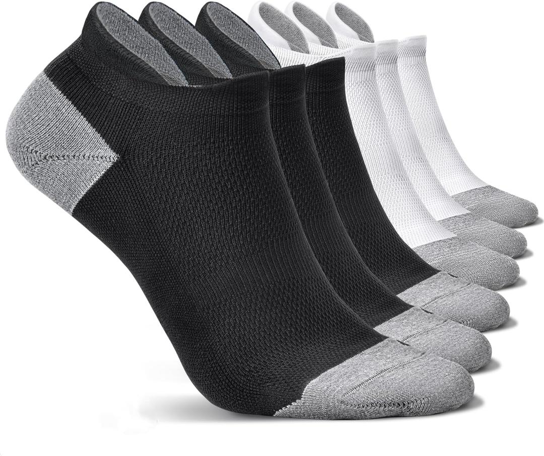 6 Pairs Cushioned No Show Tab Socks - Compression Low Cut Ankle Socks, Anti-Blister & Wicking for Athletic Running (XL)