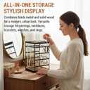 MyGift 360 Rotating Black Metal and Solid Wood Jewelry Organizer Stand Urban Modern All-in-One Display Holder for Earrings, Necklaces, Bracelets, Rings & Watches