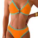 Fanuerg Women's Triangle Bikini Sets Circle Ring Linked Two Piece Swimsuit Color Block Cheeky Bathing Suits M