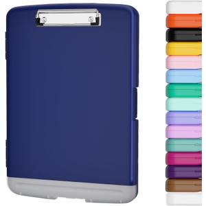 Piasoenc Clipboard with Storage, 8.5 x 11 Organization Box with Pen Holder and A4 Legal Paper Folder, Heavy Duty Plastic, Folio & Side-Opening, Low Profile Clip for Nurses, Teachers,Navy Blue