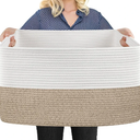 MEGASKET Extra Large Blanket Basket, 22" x 17" x 12" Rectangle Blanket Storage for Living Room, Soft Kids Dog Toy Basket Bin, Cotton Rope Baskets for Storage, Woven Throw Pillow Organizer Holder