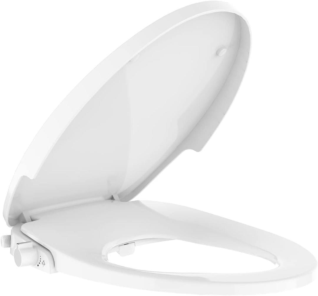 Bidet Toilet Seat for Elongated Toilet, Dual Nozzle Self-Cleaning PP Bidet Attachment, Non-Electric Feminine Hygiene Toilet Seat Cover for Women, Easy Install, White, 19 Inch