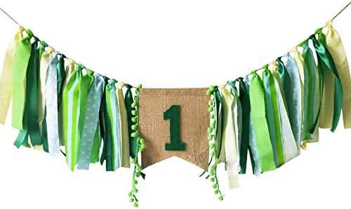 Field Green Style Highchair Banner Baby Girls Boys 1st Birthday Party High Chair Bunting Garland Decoration (Mint Green)