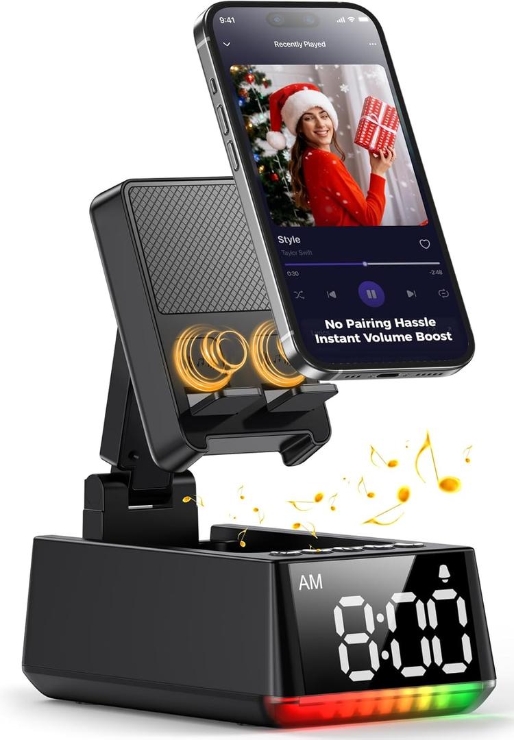 Bluetooth Speaker Birthday Gift for Men: Induction Cell Phone Stand HD Sound Valentines Gifts For Him Her Adult Teen, Anti-Slip Phone Holder Kitchen Gadget Women Mom Wife, Dad Husband Boyfriend(Black)