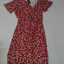 FENSACE Womens Sundress Summer Floral Short Sleeve Wrap V Neck A-Line Midi Dress M