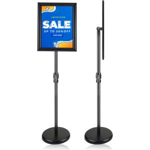 Sign Holder Stand - 8.5 11 inch Standing Display Sign Stand, Adjustable Poster Sign Holder Heavy Duty Pedestal Floor Sign Stand, Snap Open Frame for Vertical & Horizontal View, Black (Black, 8.5x11 1-Pack)