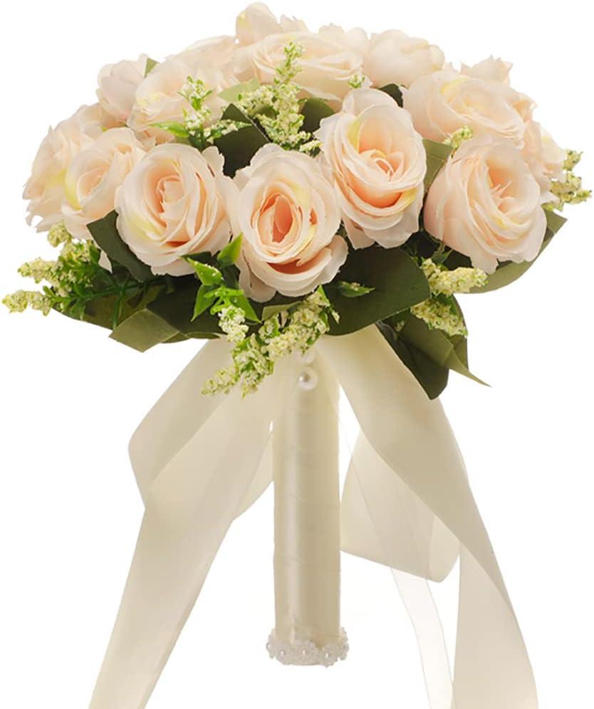 CYANLUX Wedding Bouquets for Bride Bridesmaid Bouquet Champagne White Artificial Roses Flowers for Wedding Valentine's Day Church Home Decoration (1#Champagne)