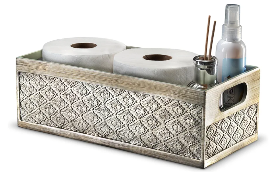 Creative Scents Dublin Silver Bathroom Decor Box Toilet Paper Holder Storage Basket - Decorative Toilet Tank Topper Bathroom Storage Organizer - Bathroom Sink Organizer Countertop Container