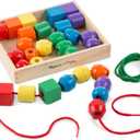 Melissa & Doug Primary Lacing Beads - Educational Toy With 30 Wooden Beads and 2 Laces For Toddlers, Fine Motor Skills Lacing Toys For Toddlers And Kids Ages 3+