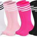 American Trends 4 Pairs Toddler Soccer Socks Kids Youth Baseball Sock Boys Girls knee High Striped Socks Cotton Tube Sock (White/Black/Pink/Hot Pink), M