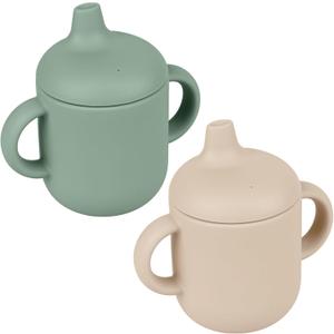 Silicone Sippy Cups for 6-12 Months Toddlers - Pack of 2 Food Grade Silicone Training Cups with Straws and Lids Grip Handle for Baby Led Weaning, 6 oz (Sage/Sand)