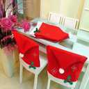 2 x 4 Pcs Christmas Chairs Covers Santa Claus Hat Dining Chair Slipcovers Xmas Red Chair Back Covers for Xmas Holiday Festive Decoration (Set of 4. Red)