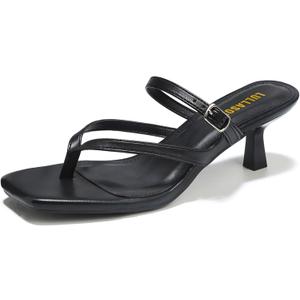 Women's Kitten Heels Sandals Flip Flops Low Heels Slip On Slides 1.8-2 Inch Heeled Square Open Toe Sandals for Women (5.5, Black)