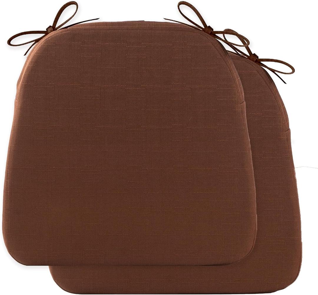 Battilo Chair Cushions for Dining Chairs with Ties, Indoor/Outdoor Kitchen Chair Pad with Non-Slip Backing, Dining Seat Cushion with Machine Washable Removable Cover, 16"x16"x2", Set of 2, Brown