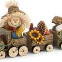 Hodao Harvest Festival Scarecrow Train Decoration  Thanksgiving Table Centerpiece Gift with Pumpkins, Turkey & Give Thanks Sign, Autumn Farmhouse Decor for Fall Party, Dining Table & Home