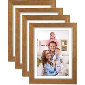 Giftgarden 5x7 Picture Frame Set of 4 Antique Gold, 6x8 Matted to 5 x 7 Photo with Mat or 6 x 8 Without Mat for Wall or Tabletop Display