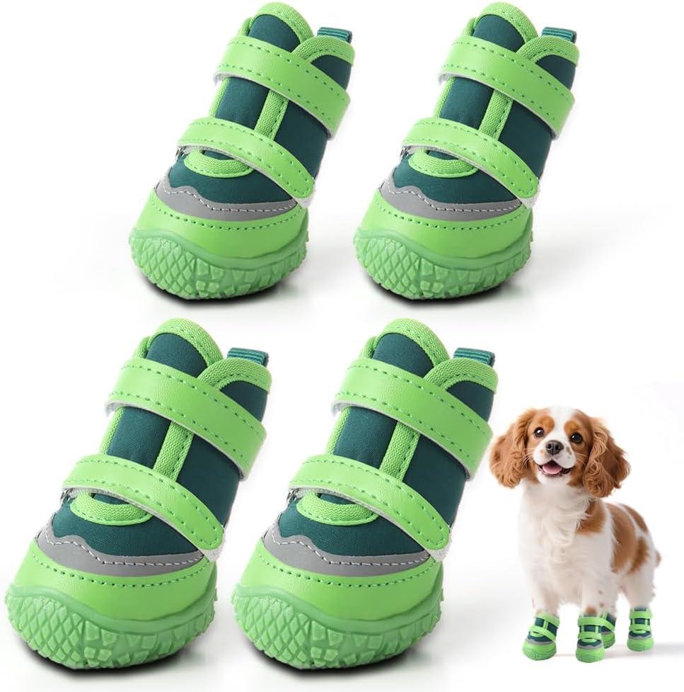 Dog Shoes for Small Dogs, Breathable Dog Boots Paw Protector for Hot Pavement Winter Snow, Dog Booties with Reflective Strips Rugged Anti-Slip Sole for Hardwood Floors Outdoor Walking Green Size 3 (#3 (Width 1.49 inch) for 11.0-16.5 lbs)