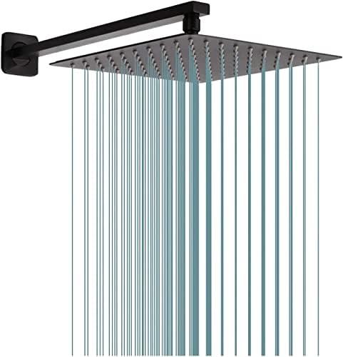 Rain Shower Head Black with Extension Arm 16 Inch Square Shower Head with 16 Inch Shower Arm Large Stainless Steel Rainfall Showerhead Matte Black Waterfall Full Body Coverage by GGStudy