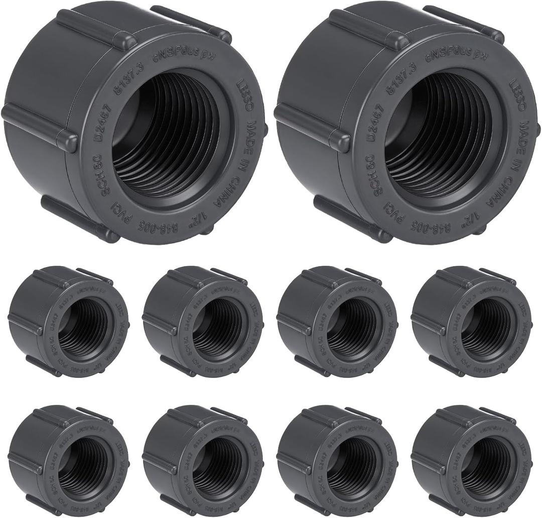 Novabright 10 Pcs 1/2" PVC Pipe Fitting Npt Female Cap Schedule 80 PVC Cap for Irrigation DIY Projects, Plumbing Repair Easy to Install High Tensile for Home or Industrial Use Grey (0.5 Inch)