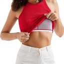 SUUKSESS Women Padded Cotton Ribbed Tank Tops High Neck Racerback Basic Tops (Red, S)