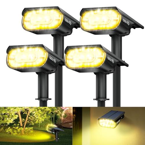 AOUNQ 4 Pack Solar Spot Lights Outdoor 1000 Lumens, 64 LEDs IP67 Waterproof Landscape Lighting with 4 Modes - 2-in-1 Solar Spotlight & Pathway Light for Garden, Yard, Patio Decor, Warm White