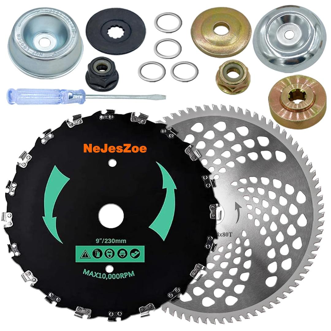 9 x 20T Chainsaw Tooth Brush Cutter Blades 10" x 80Teeth Weed Trimmer Saw Blade with Universal Adapter Kits for Weed Eater, Brush Cutters, String Trimmers, and Weed Wreckers