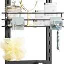 Orimade Adjustable Anti-slip Shower Caddy over Head, Rustproof Bathroom Hanging Shower Organizer with 2 Hooks for Razor, No Drilling Shower Shelves Storage Rack 2 Tier, Black