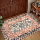 GarveeHome Terracotta Teal 2x3 Door Mat Indoor Rugs for Entryway Provence Small Botanical Grove Cottage core Washable Non-Slip Low-Pile Rug for Bedroom Bathroom Entrance TPE Backing