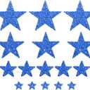 MECCANIXITY 16 Pieces Iron on Patches Star Rhinestone Appliques Glitter Embroidered Patches Blue Iron on Rhinestones for Clothes DIY Crafts Bag Hat Pants in 4 Size