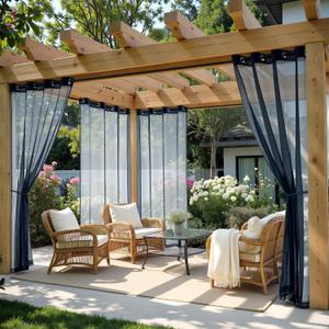 MIULEE Outdoor Curtain for Patio Waterproof, 4 Panels 54 x 84 Inch - Grommet Outside Sheer Curtains for Gazebo/Pergola/Cabana/Porch/Balcony, Navy Blue