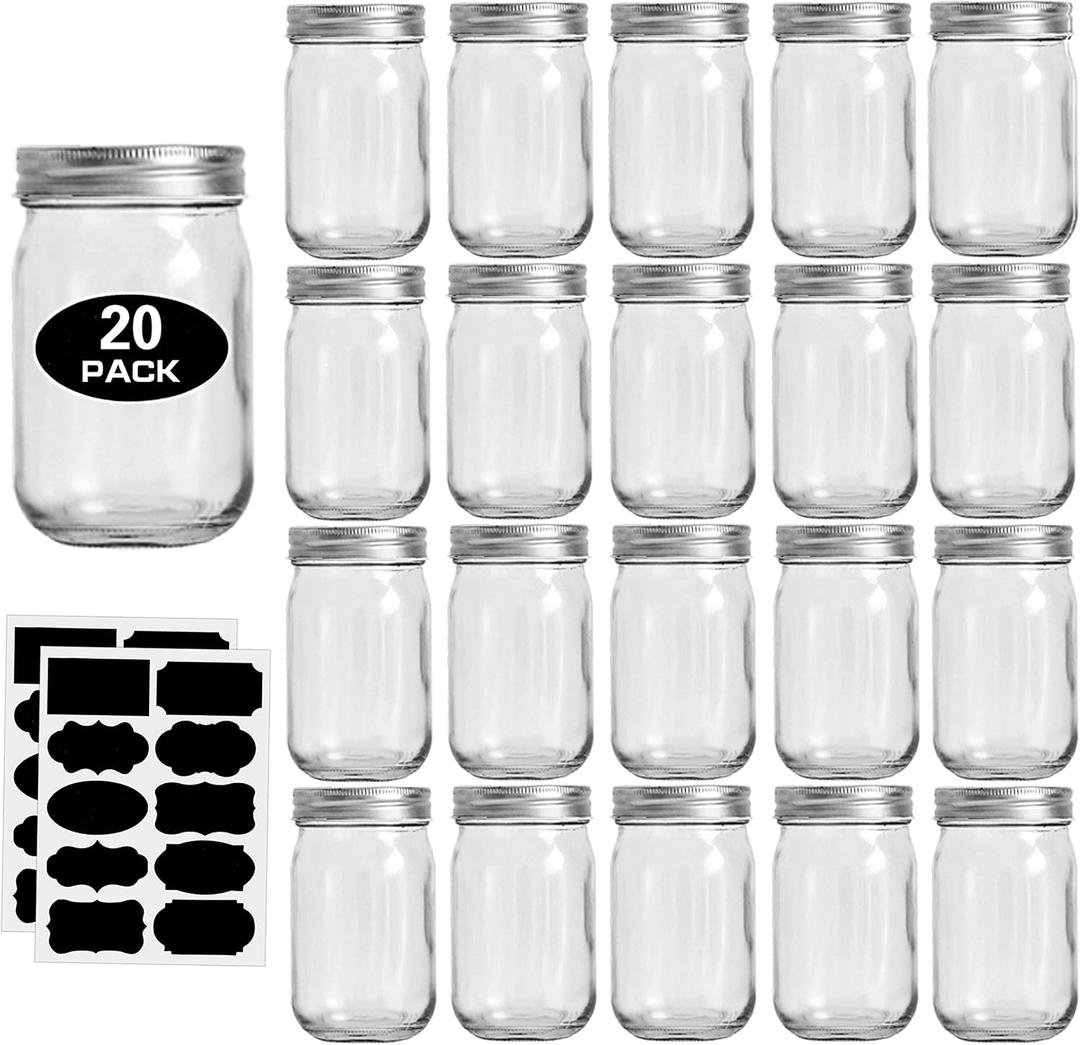 12oz Glass Jars With Lids Regular Mouth 20 Pack -Mason Jars 12 oz For Crafts, Meal Prep, Canning Jars For Food Storage Frascos De Vidrio Con Tapa Para Conservas-with 20 Chalkboard Stickers-Silver Lid 12oz Glass Jars With Lids Regular Mouth 20 Pack -Mason Jars 12 oz For Crafts, Meal Prep, Canning Jars For Food Storage Frascos De Vidrio Con Tapa Para Conservas-with 20 Chalkboard Stickers-Silver Lid