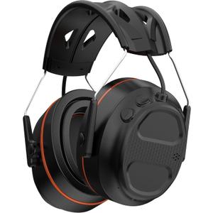 Gel Ear Pad Bluetooth Hearing Protection Headphones, 30dB SNR, 120H Playtime, Safety Earmuffs for Mowing, Landscaping (Orange)