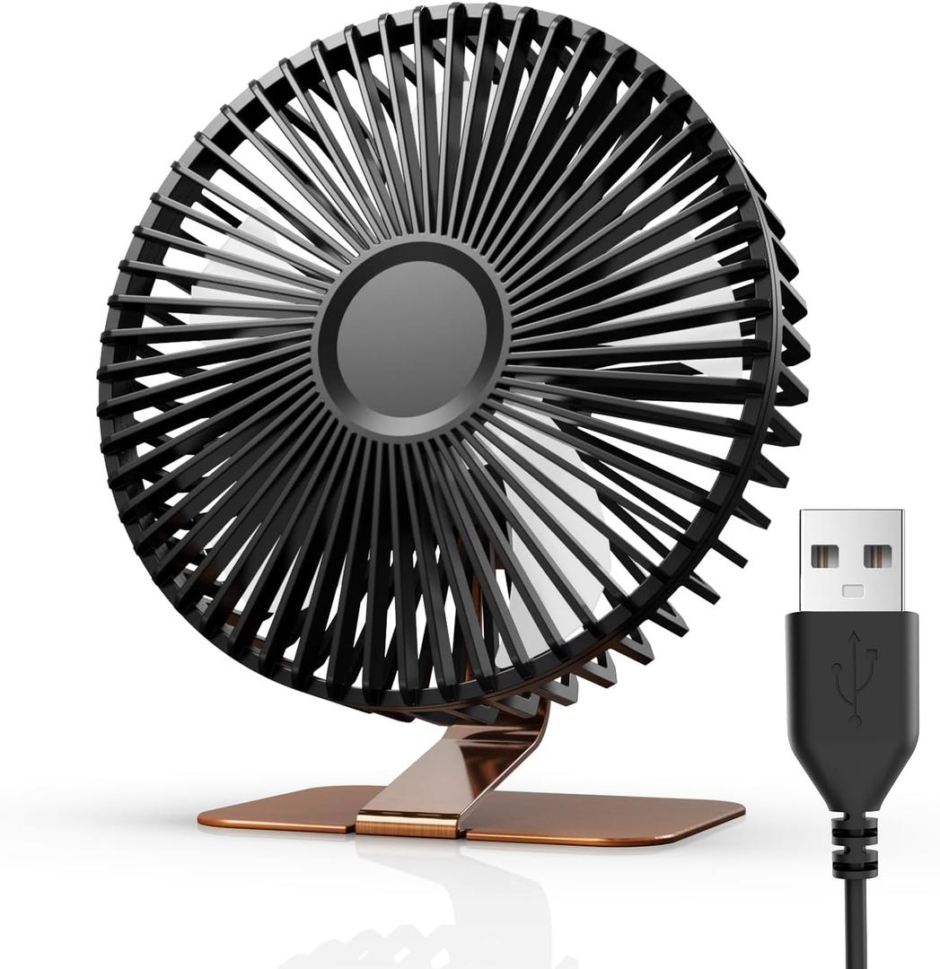 SLENPET 6 inch USB Small Desk Fan, 4 Speeds, Ultra-quiet, 90 Adjustment for Better Cooling, Portable Mini Powerful Desktop Table Fan, Mini Personal Fan for Home Office, Metal Base, Bronze