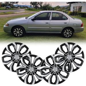 14 Inch Universal Hubcaps Wheel Covers Replacement for Cars, Silver & Black Color R14 Hub Caps Universal Wheel Rim Cover Snap On Car Truck SUV - Set of 4