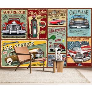 AFZEVEB-Car Poster Wallpaper Vintage Wall murals for Bedroom 114"x74" (Not Peel and Stick) (A017)