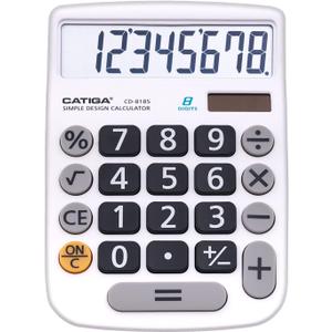 CATIGA Desktop Calculator 8 Digit with Solar Power and Easy to Read LCD Display, Big Buttons, for Home, Office, School, Class and Business, 4 Function Small Basic Calculators for Desk, CD-8185 (White)