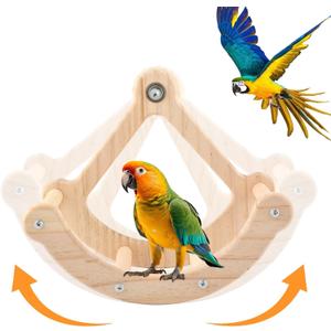 Bird Perch Toy, Interactive Rocking Parakeet Toys and Perches, Wooden Exercise Cockatiel Toys, Intelligence Birds Enrichment Toy for Parrot, Bird Cage Perch for Budgies Conure