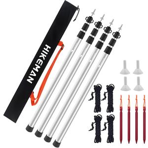 HIKEMAN Tent Poles Camping Poles for Tarp Awning Canopy Porch Sun Sails Tarpaulin Headroom Aluminum Adjustable Telescoping ((4 pieces) silver)