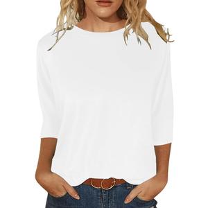 JomeDesign Womens Tops 3/4 Sleeve Shirts Round Neck Loose Casual Blouses Solid Color Tshirts Medium